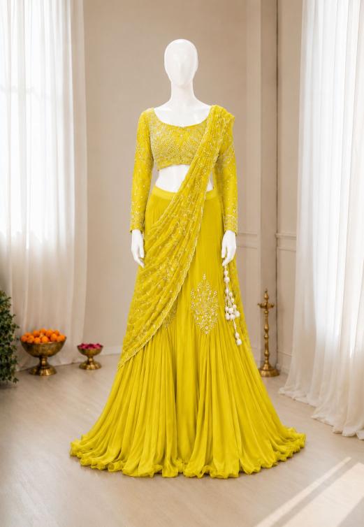 Trending Stylelish BB 73  Chinon Silk Yellow Surat lehenga choli suppliers